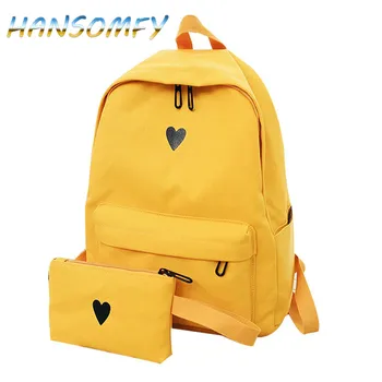 

Canvas Printed Heart Yellow Backpack 2019 High Quality Korean Style Students Travel Bag Girls School Bag Laptop Backpack X1-32