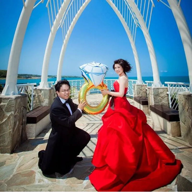 2 Size Bride Diamond Ring Shape Balloon Foil Helium Balloon Engagement Lover Wedding Marriage Valentine Birthday Balloon Festivel Decor Party Toys  (1)