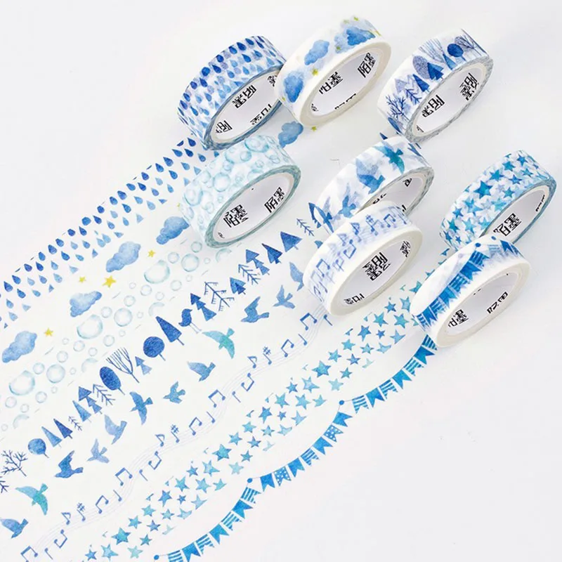 

Creative Blue Notes Raindrops Forest Flags Stars Clouds Decorative Washi Tape Diy Scrapbooking Masking Tape School Office Supply