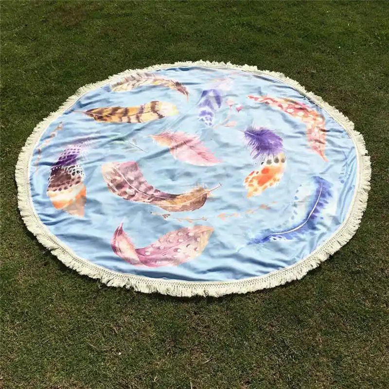 New Round Hippie Tassel Tapestry Beach Throw Mandala Towel Yoga Mat Bohemian Bohemian Featur Handkerchief Ponchos Capes A20# (9) - 