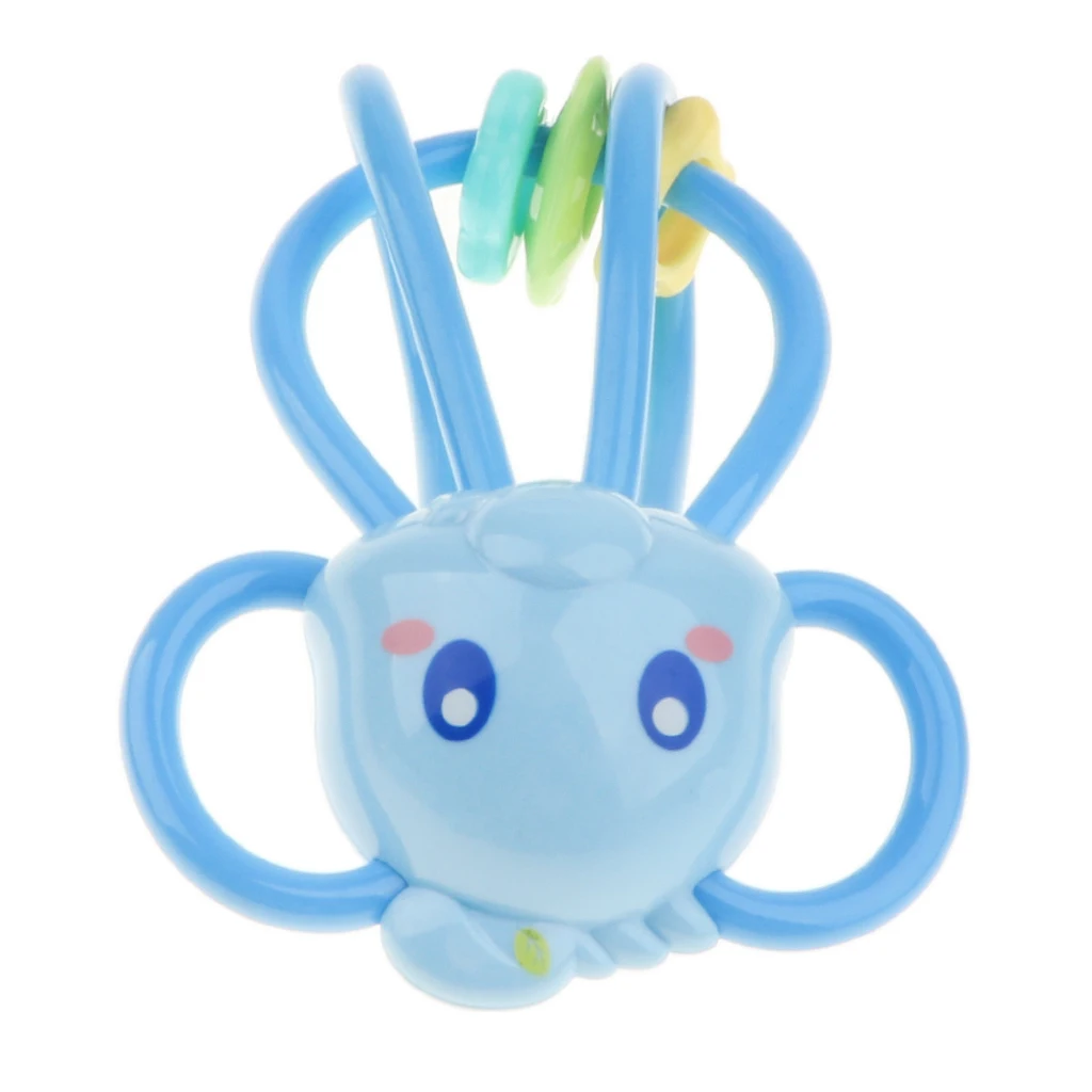 Baby Teether Ring Handbell Rattle Montessori Teething & Grasping Developmental Sound Toy for Infant Toddler - Elephant