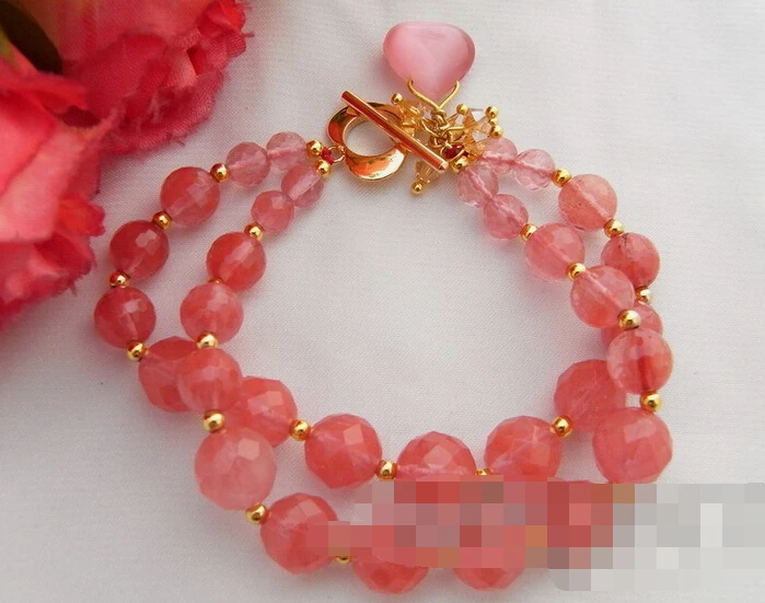 

free shipping 09477 2Strands Faceted Quartz Bracelet