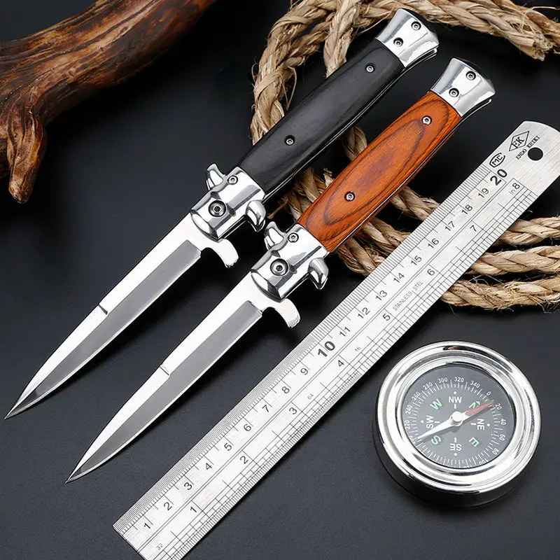 

Hysenss Tactical Folding Knife Wood Handle 5Cr13Mov Outdoor Camping Hiking Hunting Survival Diving Utility EDC Tools