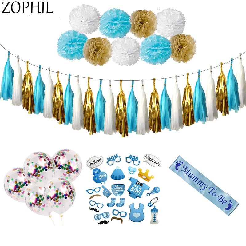 

ZOPHIL Baby Shower DIY Decoration Set It is a Boy/Girl Blue Pink Babyshower Party Accessories Mummy To Be Supplies Garland Favor