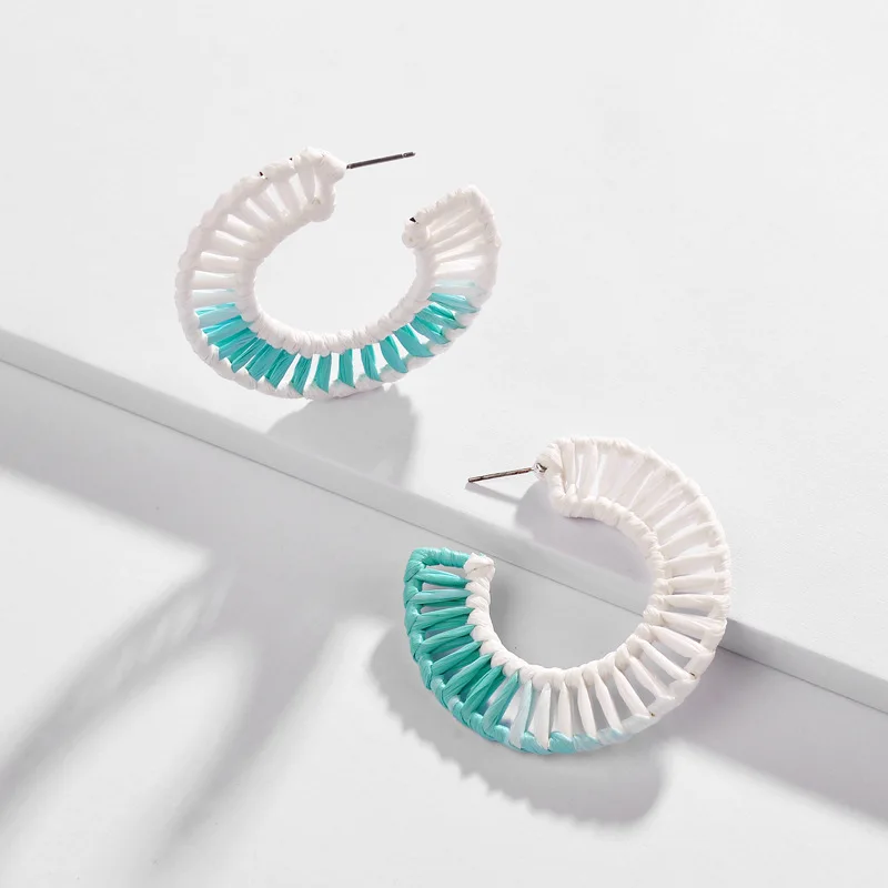 

Designer Round Wraped Raffia Hoops Earrings for Women KS-2019 Contrast Colored Painting Large Earring Hoops