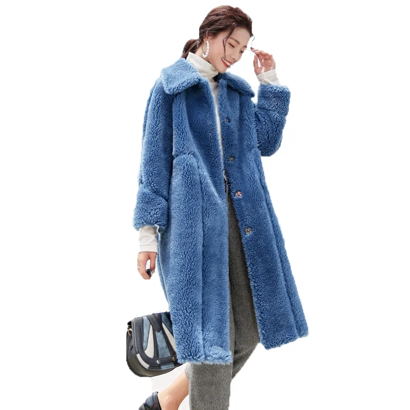 

Vintage Snow Wear Long Women Winter Coat Womens Clothing2019 Thick Warm Fur Real Wool Outerwear Cashmere Overcoat QH002