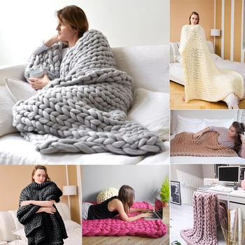 

Adult merino wool chunky giant large big knit blanket soft warm Yarn knitted crochet Handmade bed home throw blanket home decor