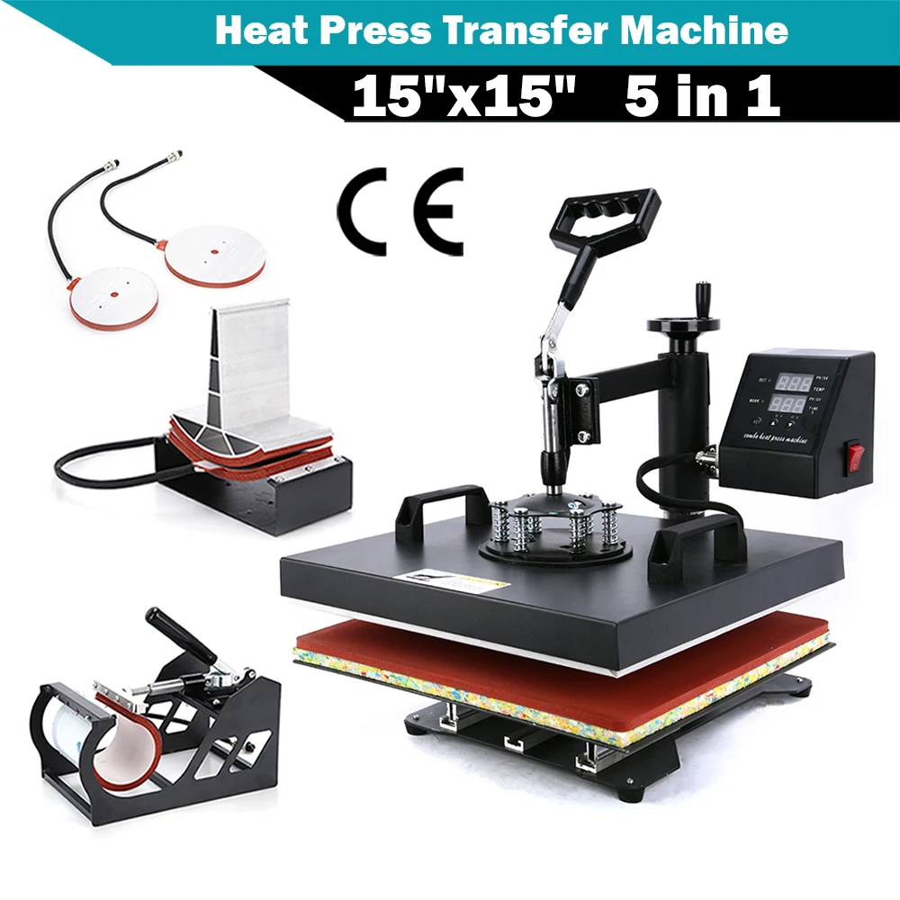 

1set Heat Press Machine 15x15" 5 IN 1 Combo T-Shirt Heat Press Transfer Machine Sublimation Swing Away for T-Shirt Mug Hat Print