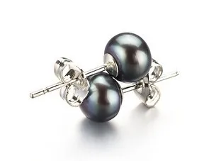 7-8mm Black Freshwater Button Pearl Earring 1