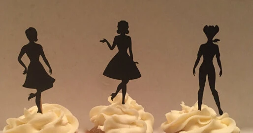 glitter 50 s pin up girl silhouette cupcake toppers bachelorette hem