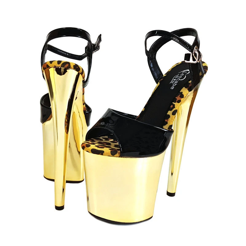 20cm Zapatos Altos Fenty Sandalias Heel Mujeres Las Gold Verano Stripper Brillante Cm Señoras Tacones Leopardo gold Plataforma 15cm Heel 17cm Belleza Oro 20 De Sexy wgtqW8