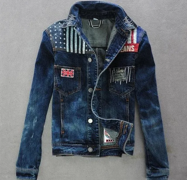 Hot sales New Band USA flag Mens Denim Jackets And Coats Men Jean