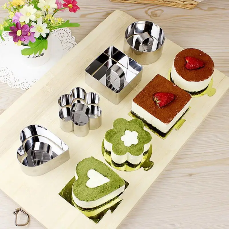 

5 Pcs Kitchen DIY Bakeware Tools Cheese Shape Mold Cupcake Mold Salad Dessert Mousse Ring Cake Cheese Tiramisu Biscuits Slicer