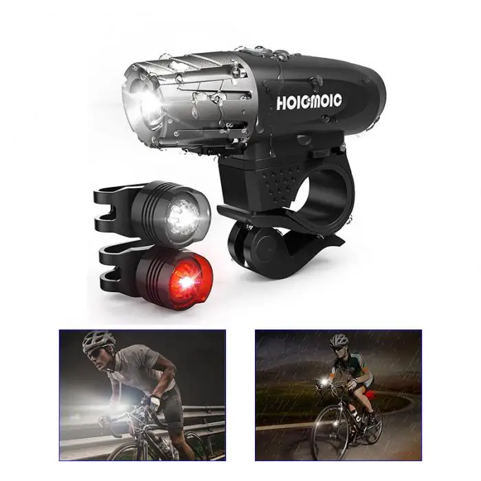 Cheap LED Bicycle Lights Front and Back USB Rechargeable Bike Light Set Super Bright Front and Rear Flashlight Headlight + Rear Tail 2