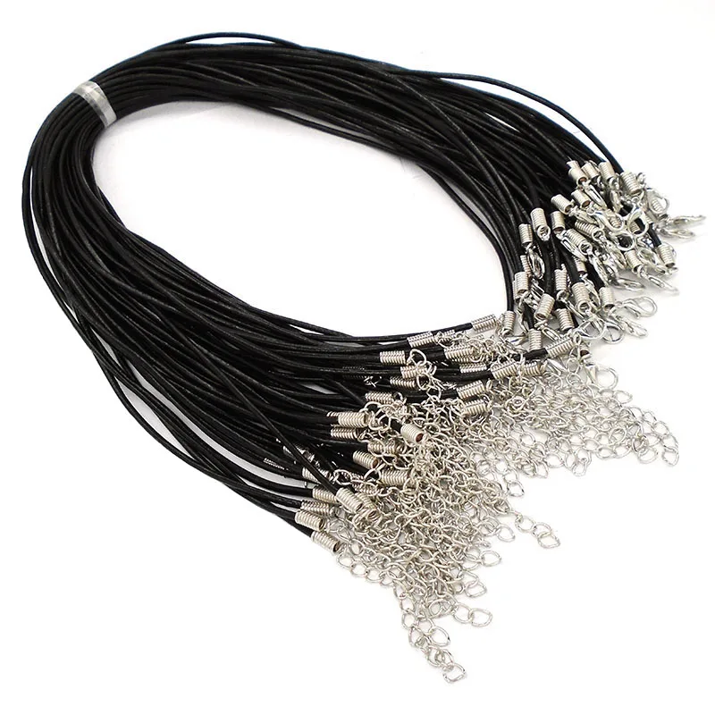 50 шт. 2 мм круглый черный из натуральной кожи шнур кулон ожерелье для мужчин женщин ювелирных изделий