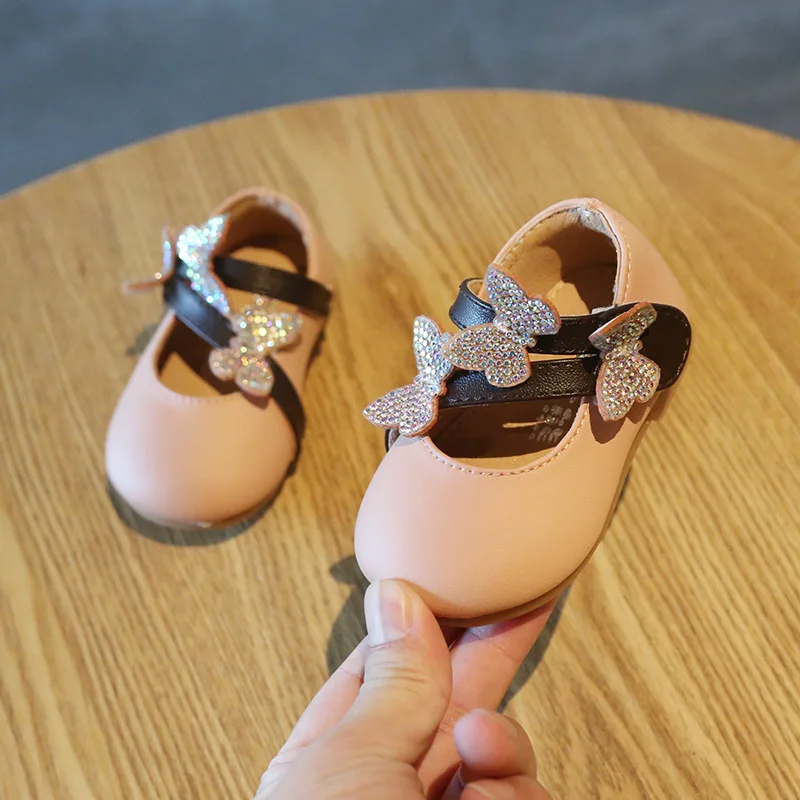 Обувь принцессы бабочка с блестками детская обувь с мягкой подошвой детская кожаная обувь для девочек