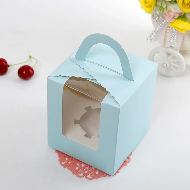 100 шт/партия коробки для кексов с окном с ручкой коробка для миндального печенья/коробка для кексов