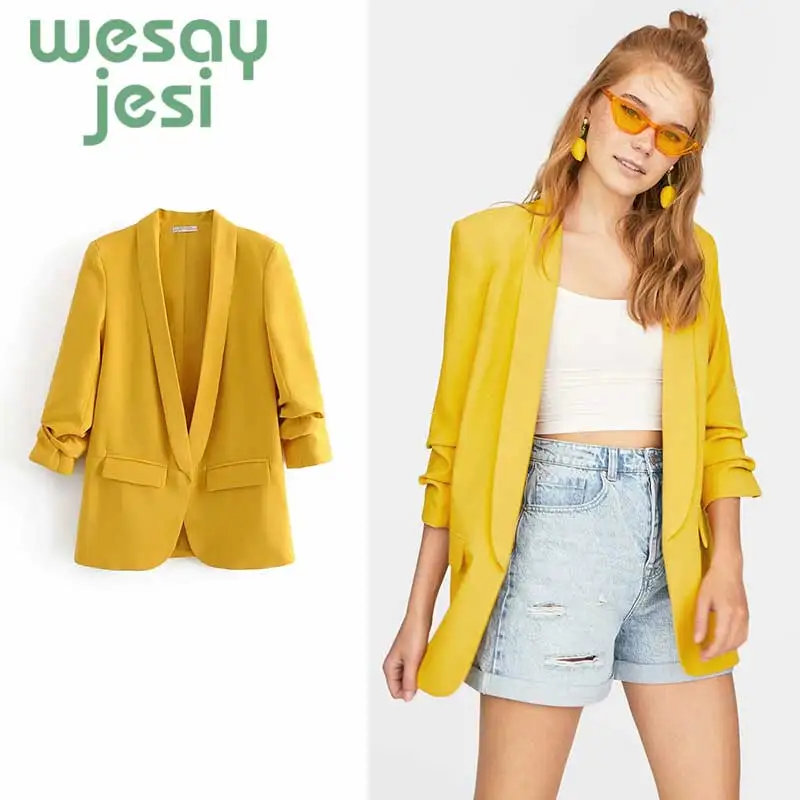 

2019 Vintage Women Blazer Pockets Jackets Female Retro Suits Coat Khaki Blazer Loose Coat Streetwear