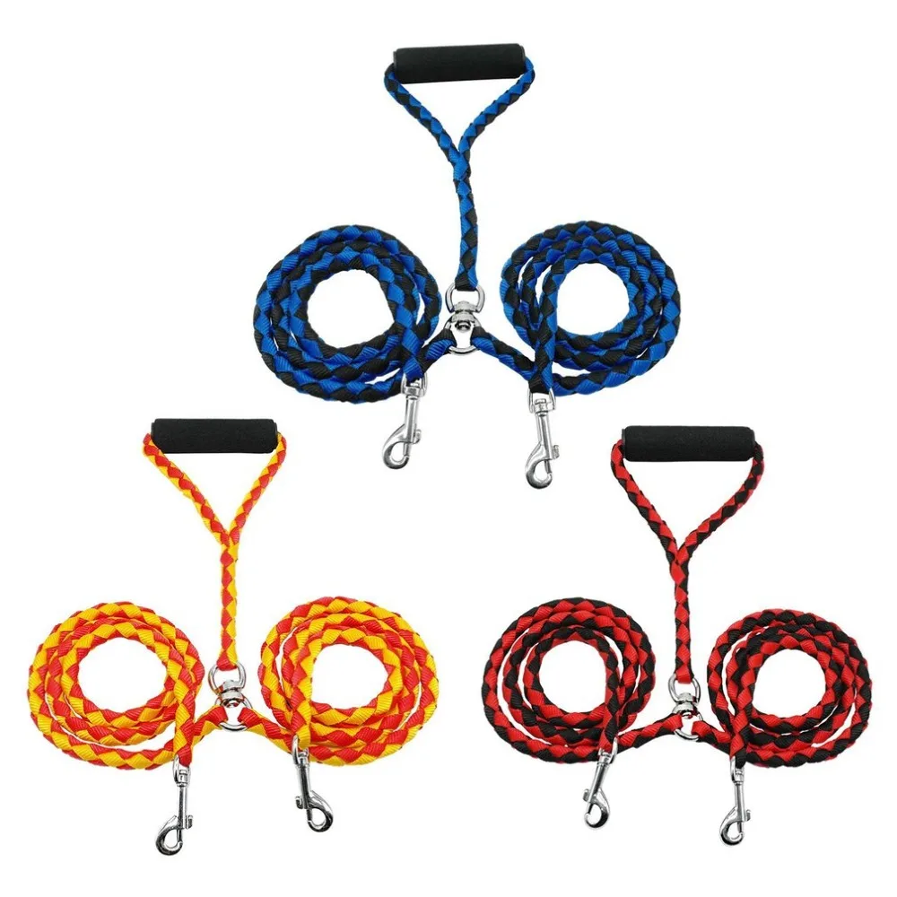 Strong Nylon Double Dog Leash One Drag Braided Tangle For Walking