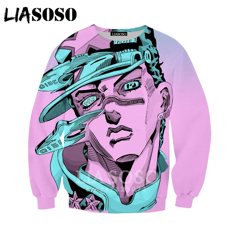 

LIASOSO Autumn New Men Women Kujo Jotaro Hoodies 3D Print Anime JoJo Bizarre Adventure Sweatshirt Hip Hop Top Pullover B051-04