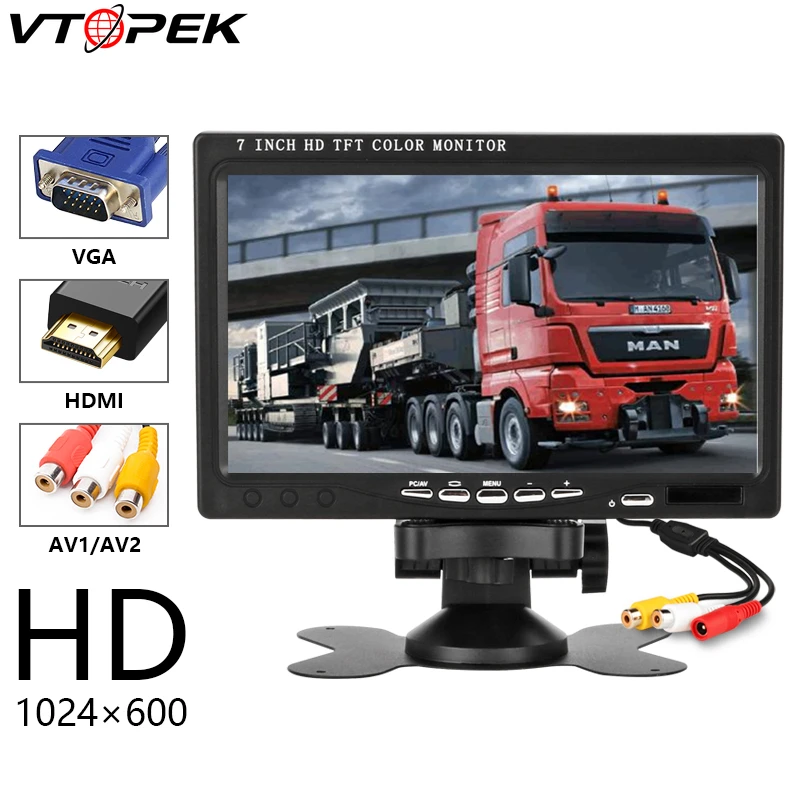 

Vtopek 7" car monitor parking aid car display HDMI AV Image Flip HD 1024P Night Vision rear camera 18 IR lamp indoor outdoor