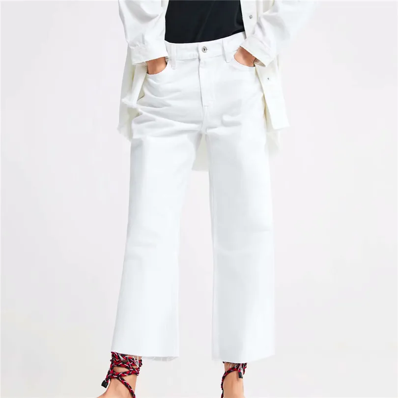

Women OL high waist white wide leg pants style pockets Tassel design 2019 casual trousers pantalones