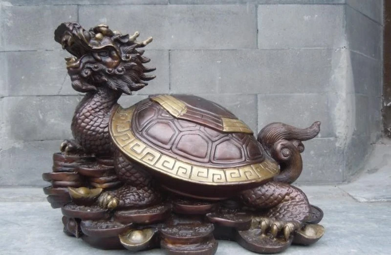 

China copper red bronze gild fortune money lucky Dragon turtle chelonian statue