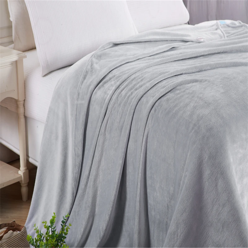  Soft Blanket On The Bed Polyester Coral Fleece Plaid Gray Color Adult Winter Warm Sheets Coverlet B