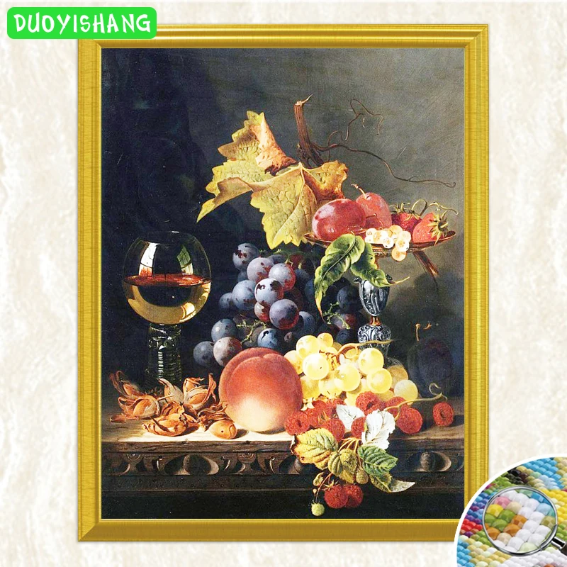 DUOYISHANG 5D DIY Алмазная картина чашка для вина и фрукты полностью квадратная вышивка