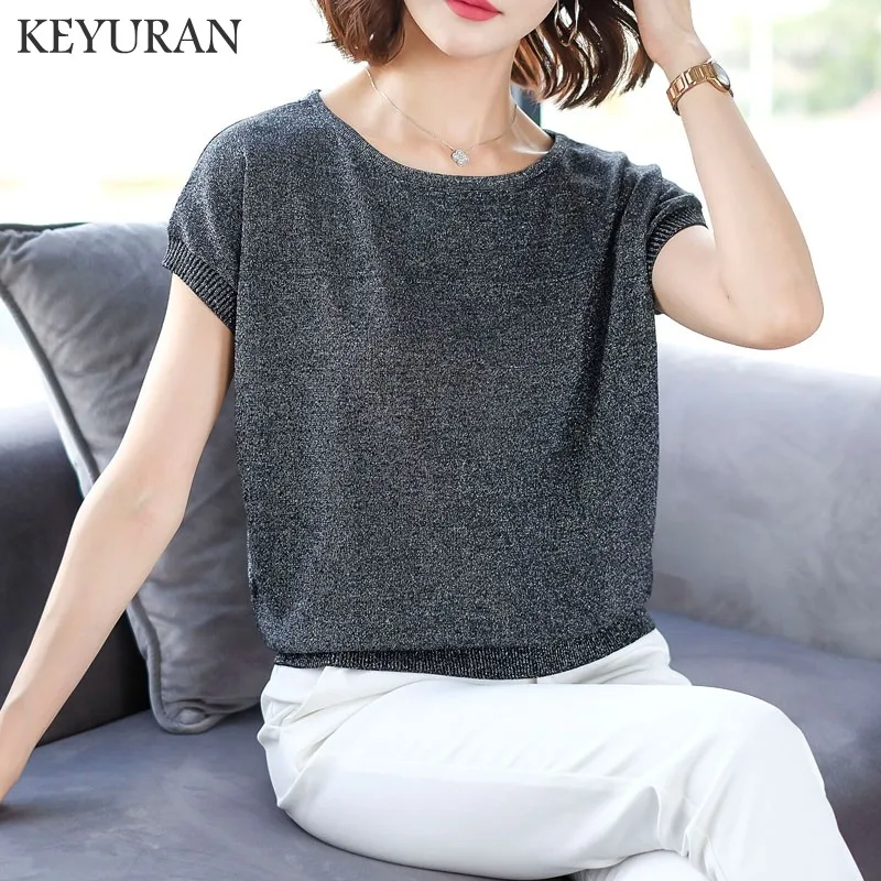 Лето 2019 г. Ice silk трикотажная футболка футболки короткий рукав сплошной летучая