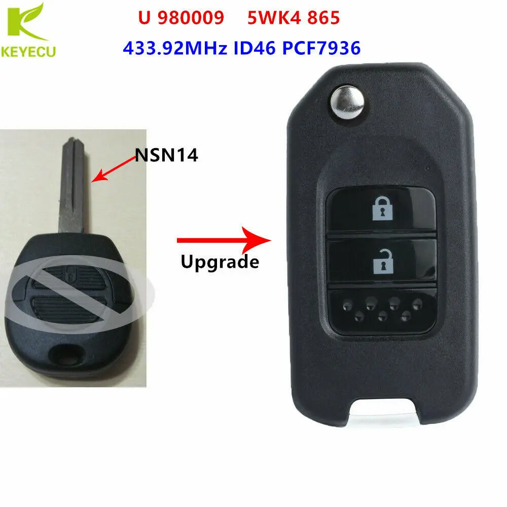 

KEYECU Upgraded Remote Flip Key 433.92MHZ With ID46 Chip for Nissan Micra, Almera, Primera, Patrol, X-Trail