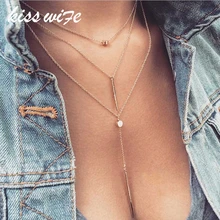 KISSWIFE Bohemian Fashion Women Necklaces Pendants 3 Multi Layer Necklace Tassel Charm Bar Statement Necklace For
