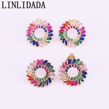 6 пар в партии; 16 мм Золотая, радужная Cz Цирконий micro pave круглые гвоздики Сережка Модная бижутерия для Для женщин