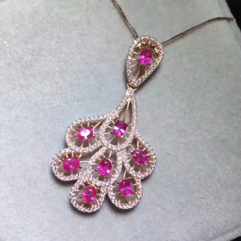 Naturel rouge rubis pendentif naturel pierre gemme pendentif collier S925 argent élégant personnali