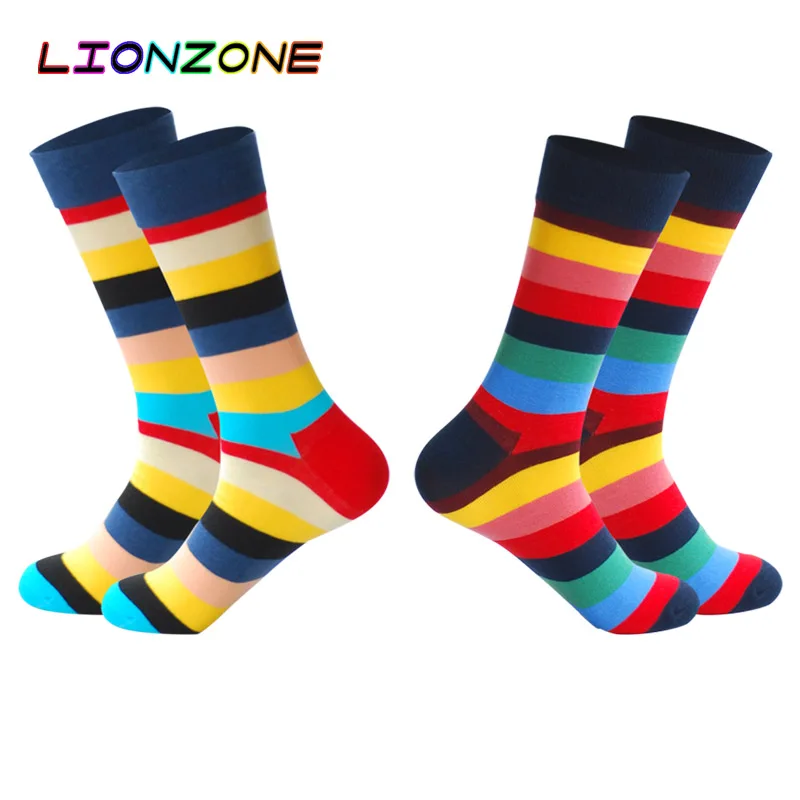 LIONZONE 2 пар/лот Для мужчин полосатый скейтборд носки Chaussettes Homme \ Coton Mark Formelle Гольфы