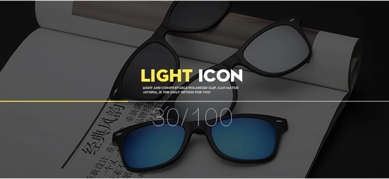 5 In 1 Custom Men Women Polarized Optical Magnetic Sunglasses Clip Magnet Clip on Sunglasses Polaroid Clip on Sun Glasses rectangle sunglasses