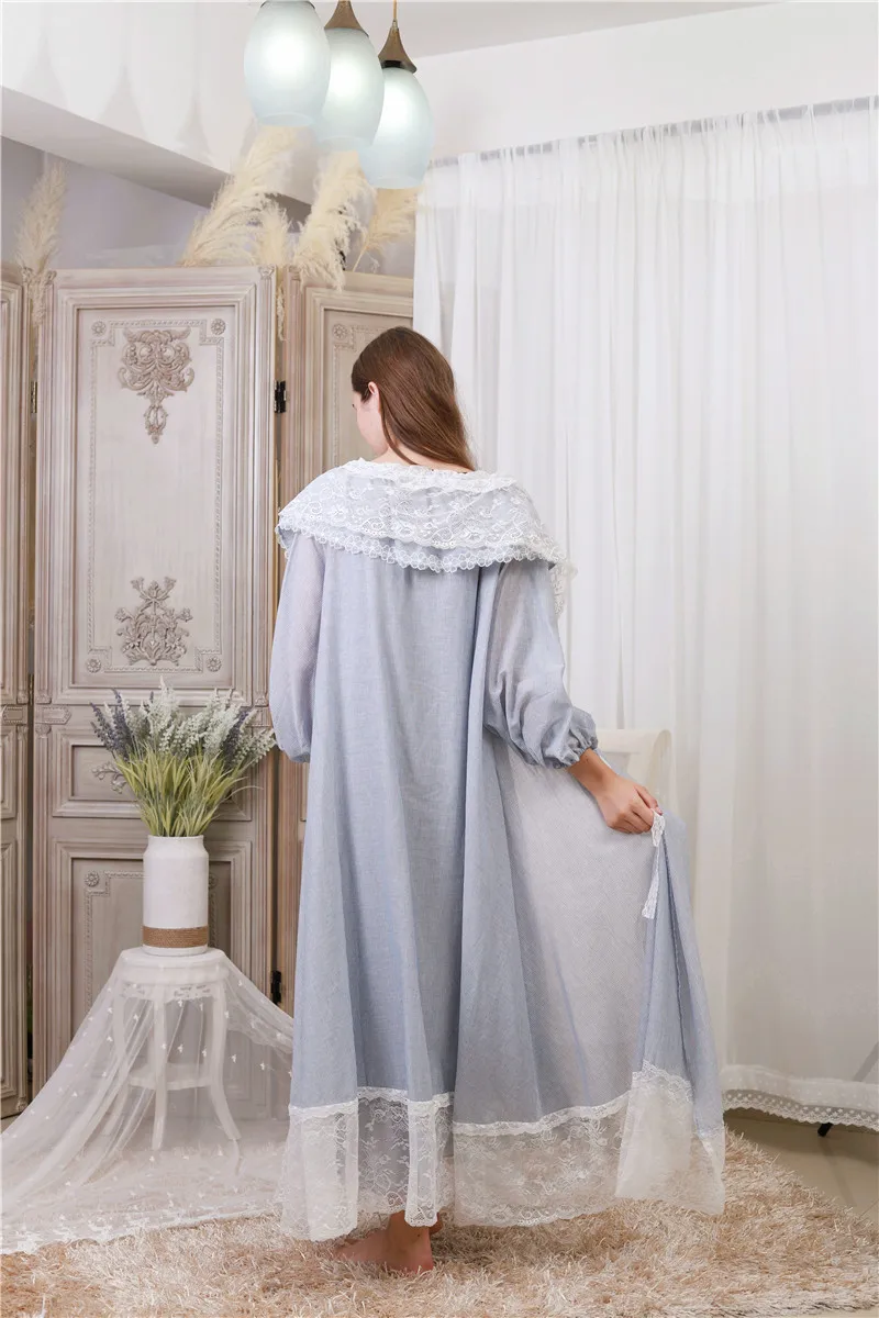 Викторианский халат платье набор Осенняя женская пижама винтажный пеньюар набор хлопок Bachrobe длинное кимоно кружевная ночная рубашка пеньюар T322