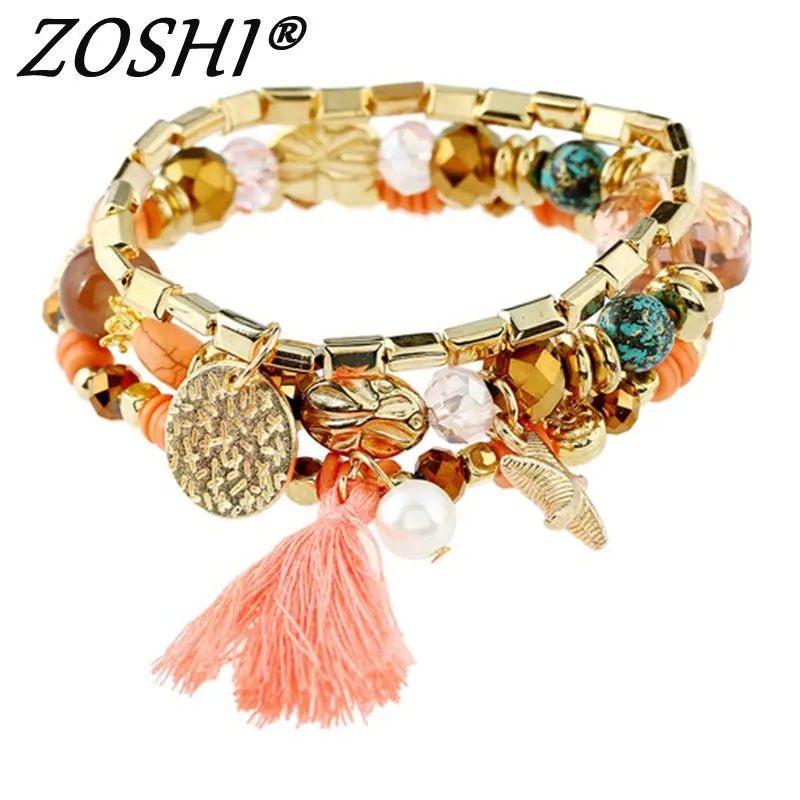 

3Pcs/Set Europe America Vintage Fashion Multilayer Beads Hope Tassle Blue white Stone Bracelet & Bangles Jewelry For Women 2017