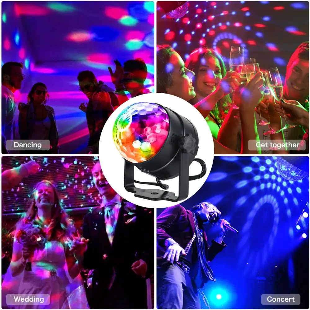 

2Pcs LED Stage Light 3W RGB Sound Activated Rotating Disco Ball Party Lights for Holiday Christmas Home KTV Xmas Wedding Show