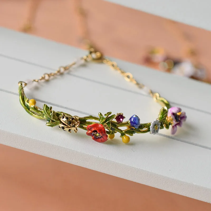 

French Dyxytwe Enamel Flowers Bracelet Fashion Beautiful Bracelet Party Jewely For Women's