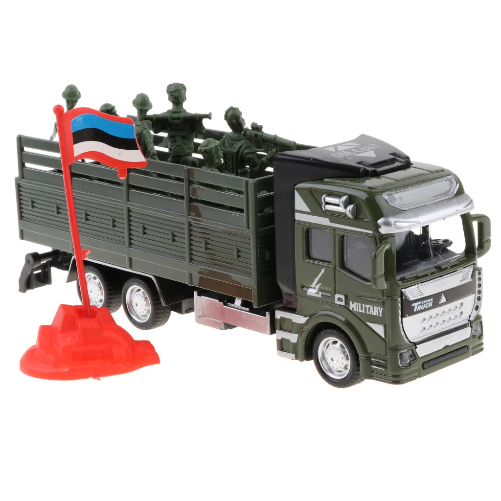 MagiDeal 1/48 Die-cast Alloy Pull Back Military Truck Vehicle Model Kids Toys Army Car Rocket Model Collection 