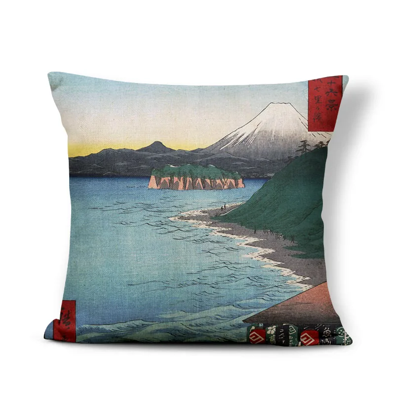 Японское Ретро Наволочка на подушку, Чехол на подушку, крепление Fuji, морской пейзаж, Ukiyoe Hokusai, наволочки на подушку, 18X18, мешковина, разноцветные - Цвет: 2