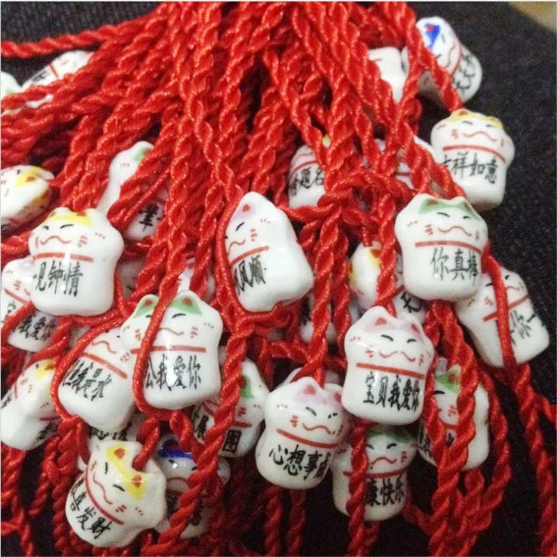 10 шт./лот керамическая красная струна Lucky Cat в китайском стиле Китайская Красная