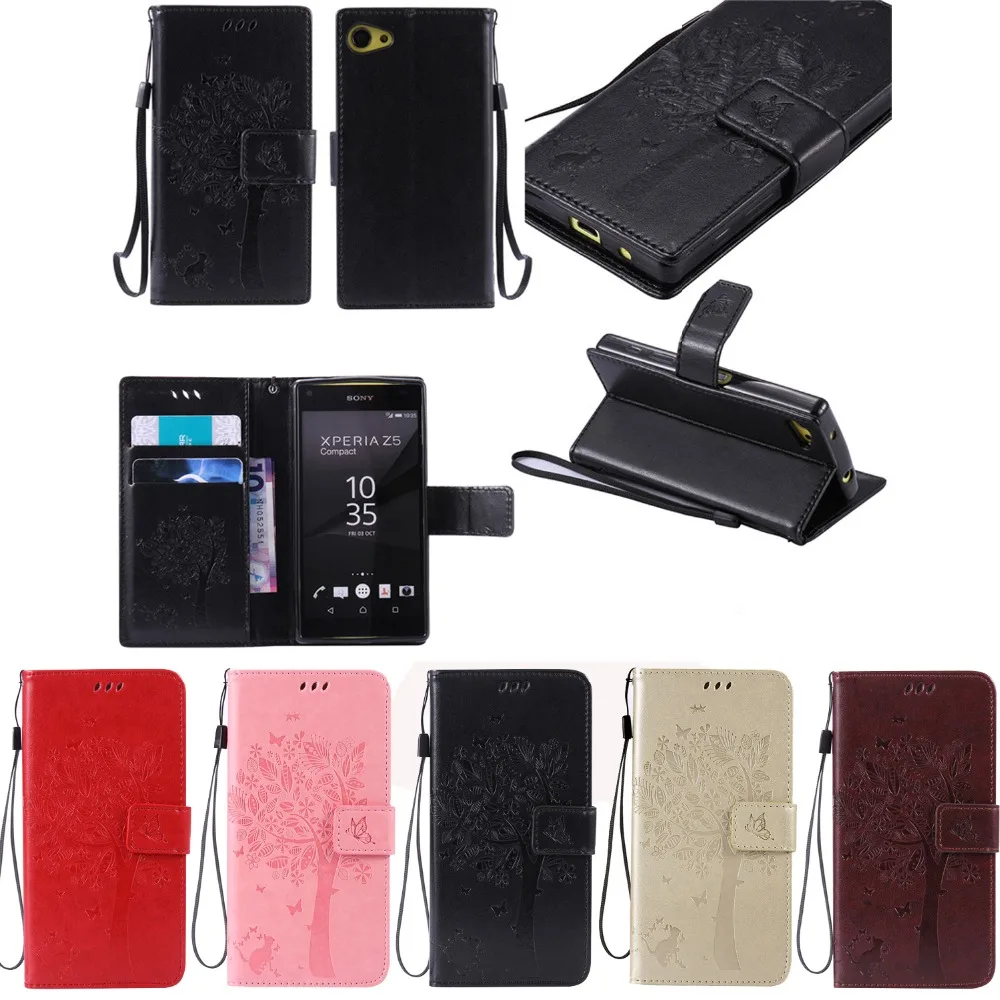 Fashion Embossed leather Luxury Printing Stand Wallet Flip Cover Case for Sony Xperia Z5 Compact mini with Card Slot |