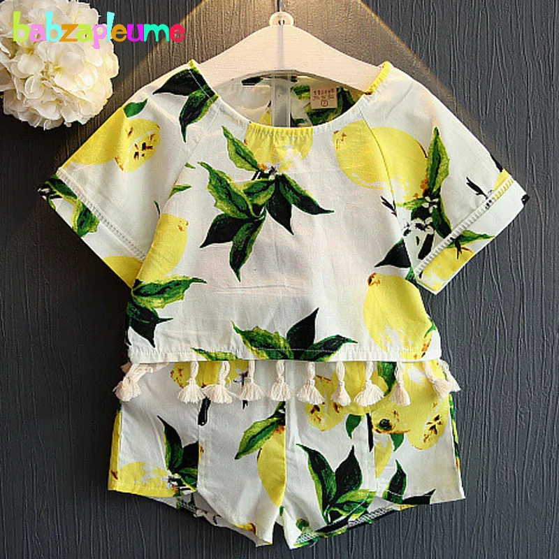 

2016 Summer Holidays Girls Clothing Sets Children Tassel Backless Short Sleeve T-shirt+Shorts 2pcs Kids Clothes 0-7Years BC1220