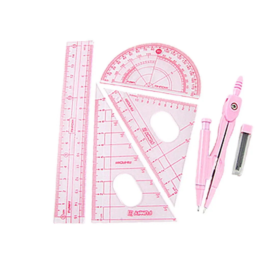 Pink Compass Set Square Centimeter Ruler Protractor Newin Rulers from