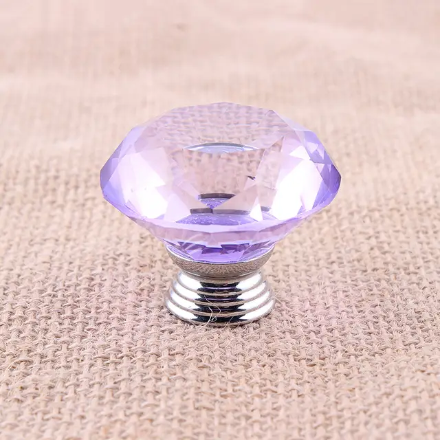 40mm 40mm Purple Cabinet Knobs And Crystal Handles Door Handle