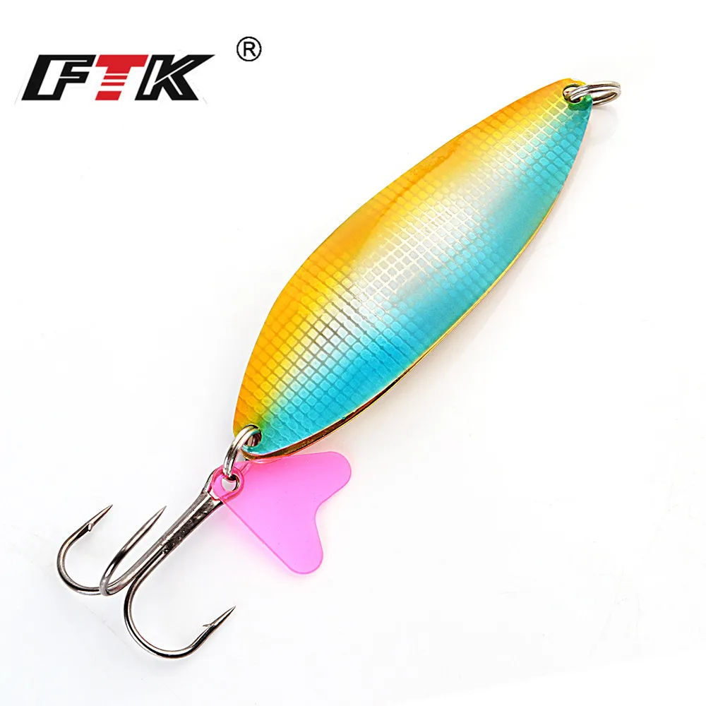 

FTK 1pc Metal Fishing Spinner Pike Lure 30g/32g/40g Hard Baits Spoon with Treble Hook Double Sequins Paillette Wobbler Tackle