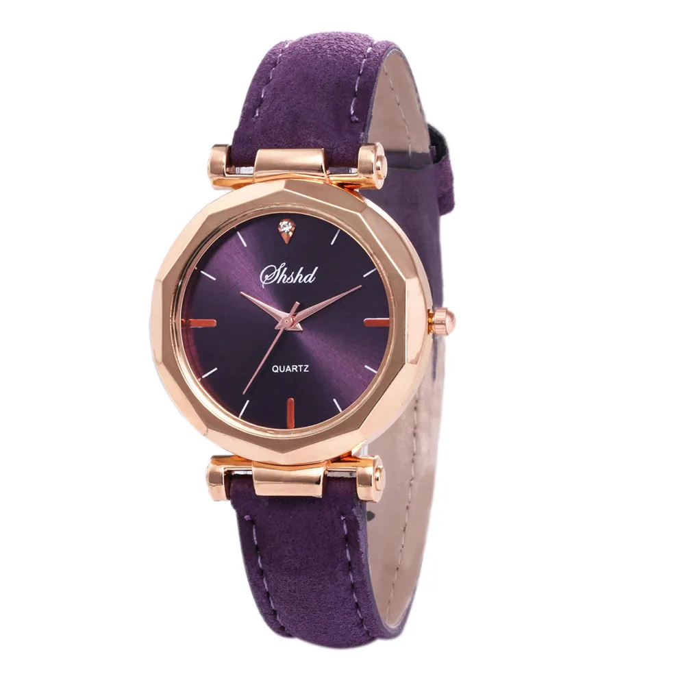 Luxury Women Quartz watches Faux Leather Color Metal Dial Wristwatch Fashion Women Watch relogio feminino for dropshipping - Цвет: Фиолетовый