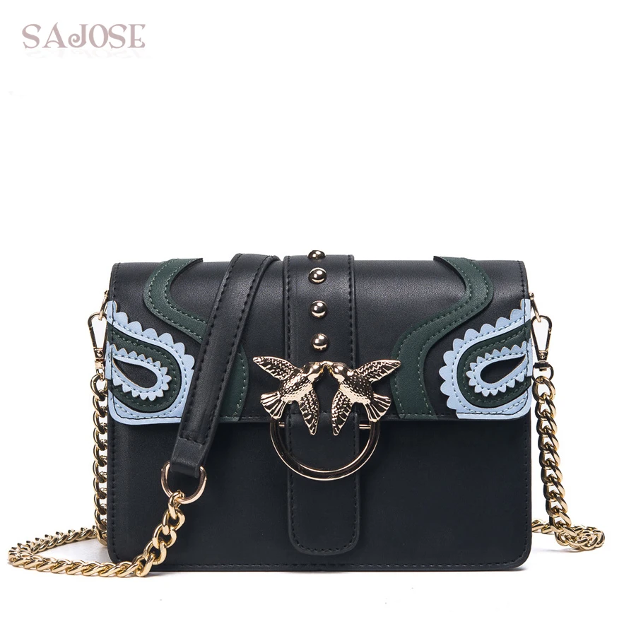 

SAJOSE 2018 Female Brand Hand Bag Woman Messenger Bags Lady Rivet chain Women Fashion Leather Shoulder Bag Girl Crossbody Bags